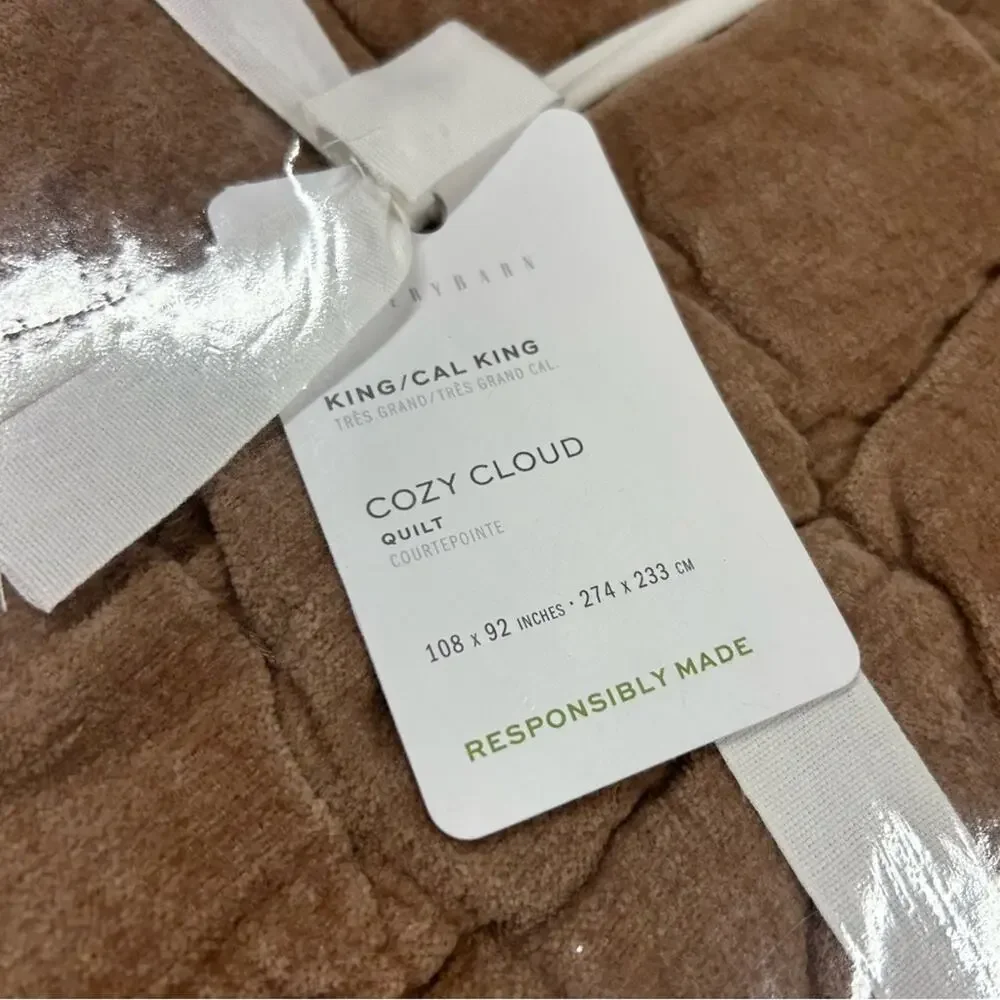 Pottery Barn Cozy Cloud Handcrafted Quilt Rosewood Pink Brown King California